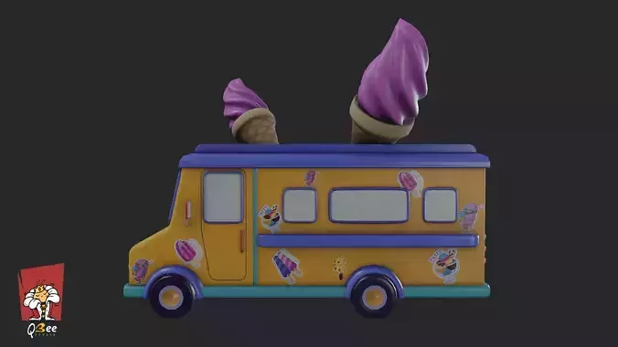 Ice Cream Truck Low-poly 3D model 7