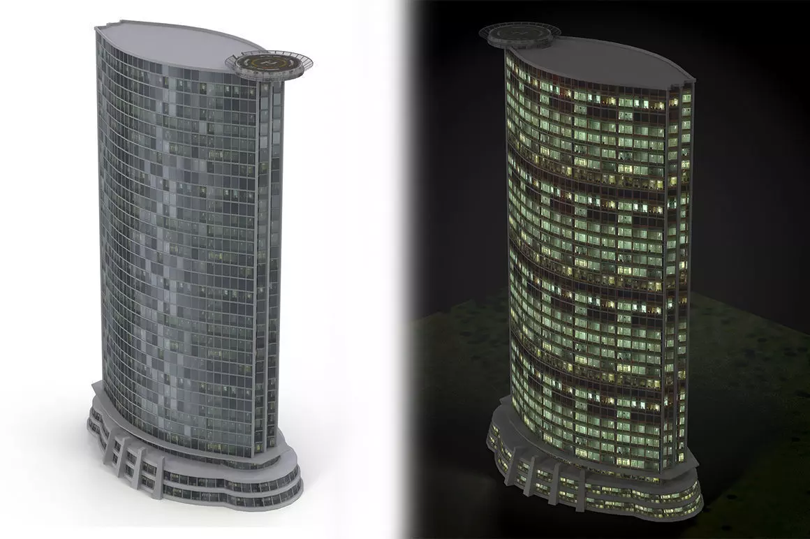 Skyscraper tall building Low-poly 3D model_0