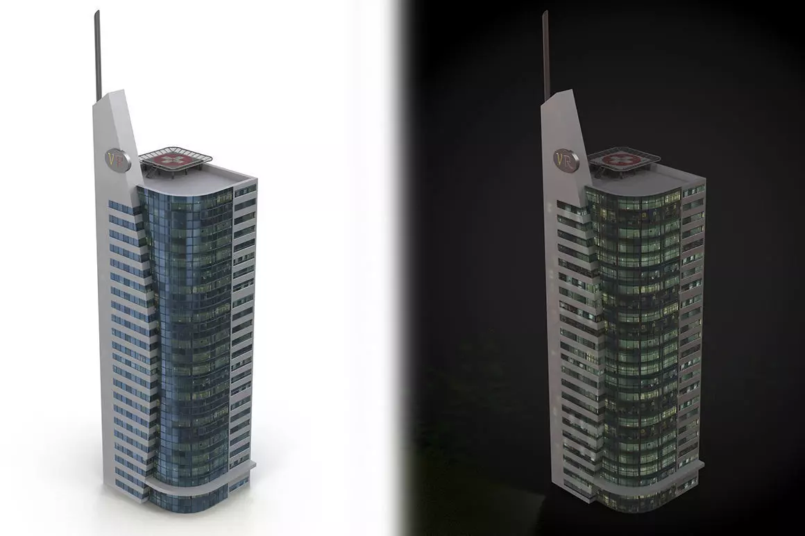 Skyscraper tall building Low-poly 3D model