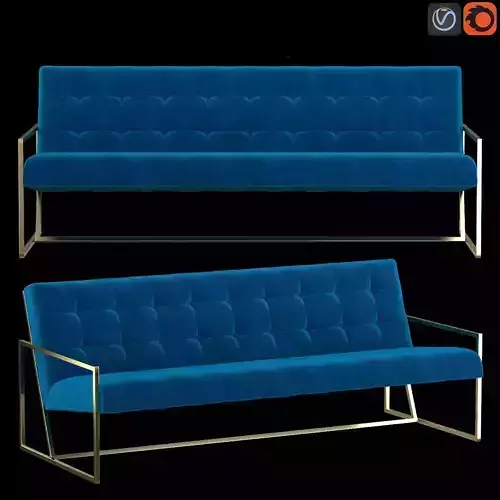 Navy Velvet Apartment Sofa Low-poly 3D model
