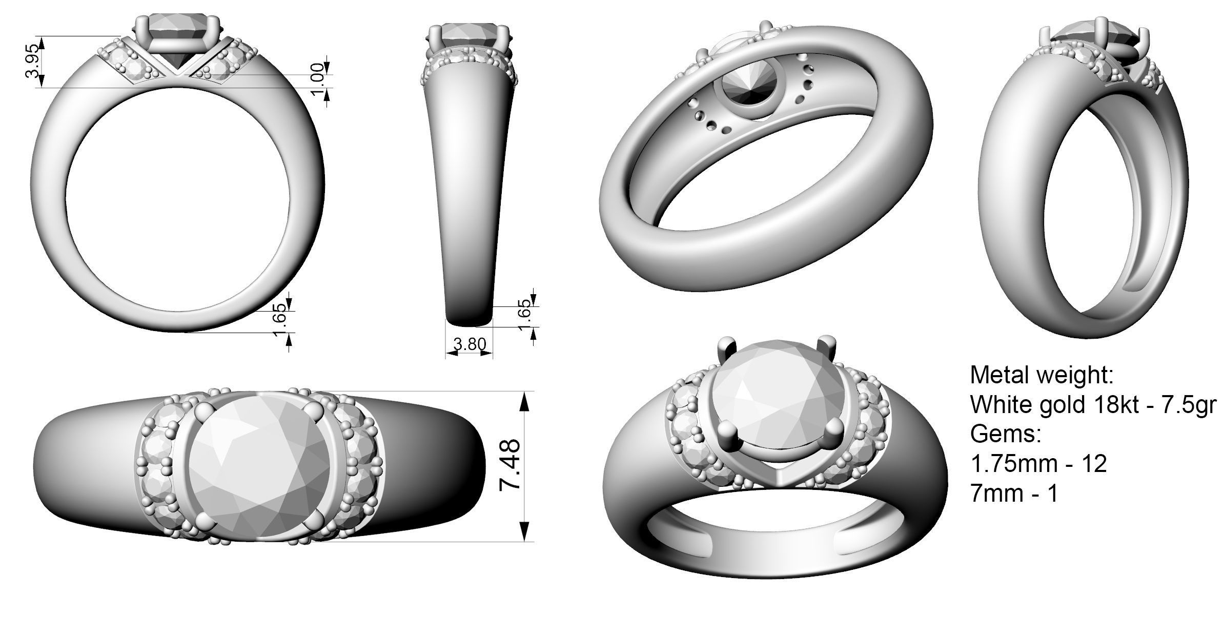 Engagement ring UniqueD 002 3D print model_2