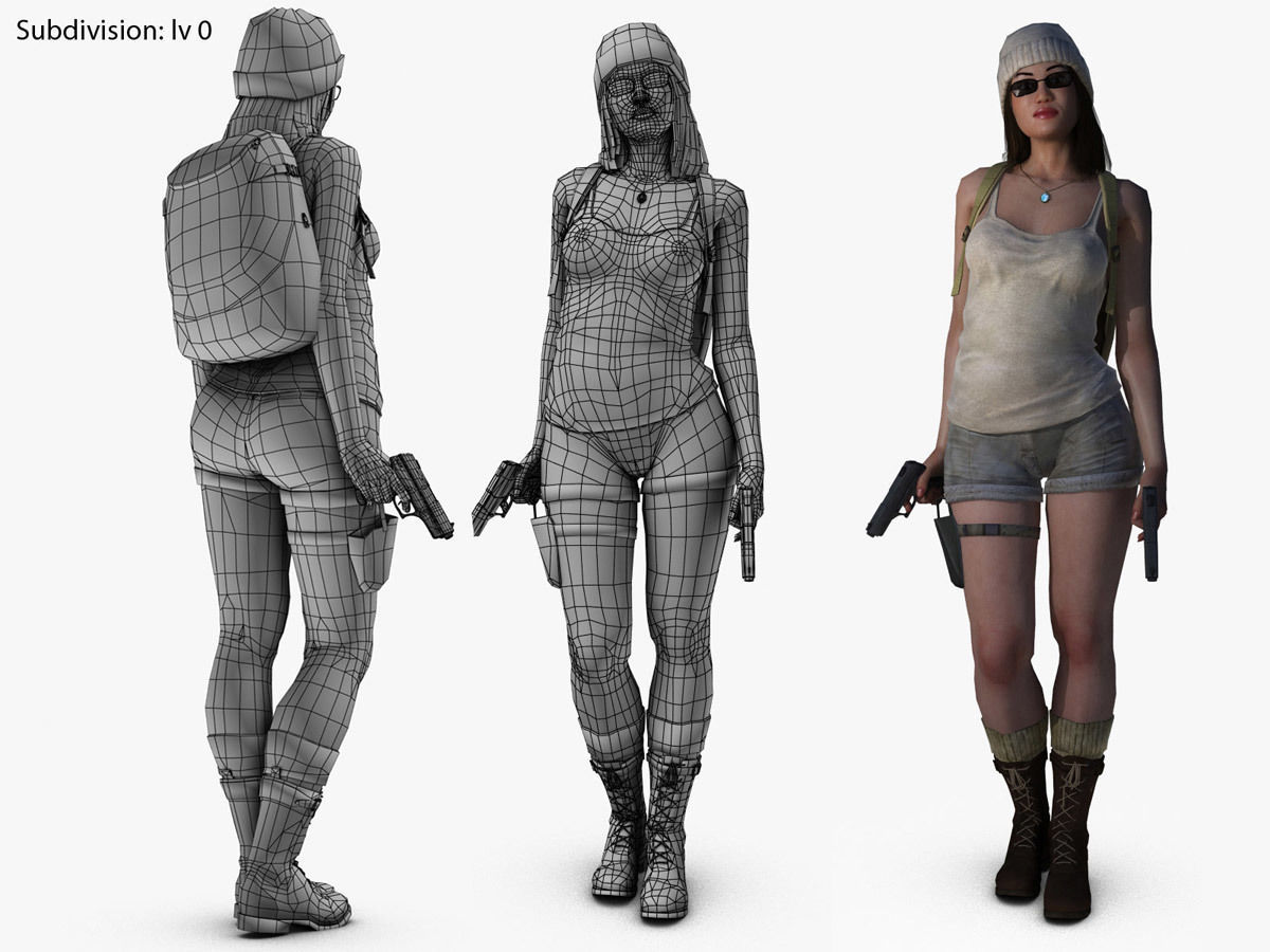 Adventuress Woman Low-poly 3D model_13