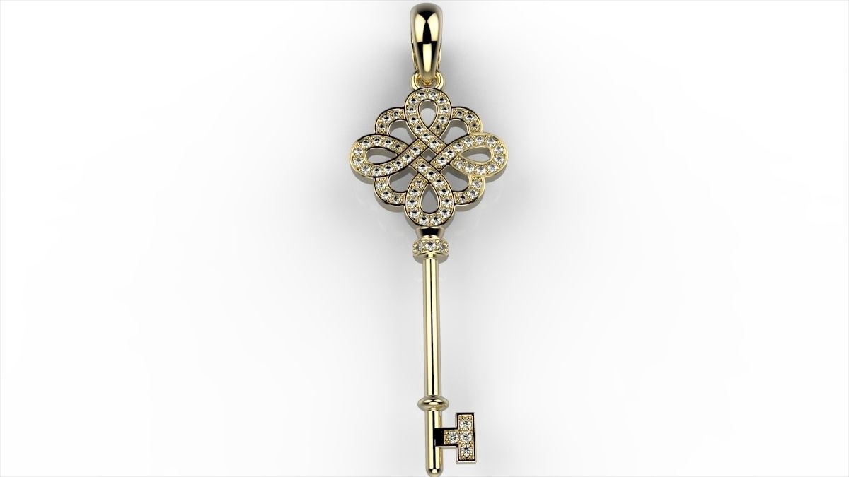 TiffanyKey gold key pendant with diamonds 3D print model_2