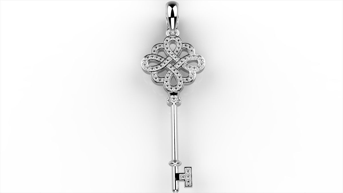 TiffanyKey gold key pendant with diamonds 3D print model_3