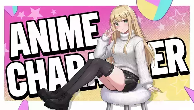 Stylized Anime Female Character 3D Model T Pose