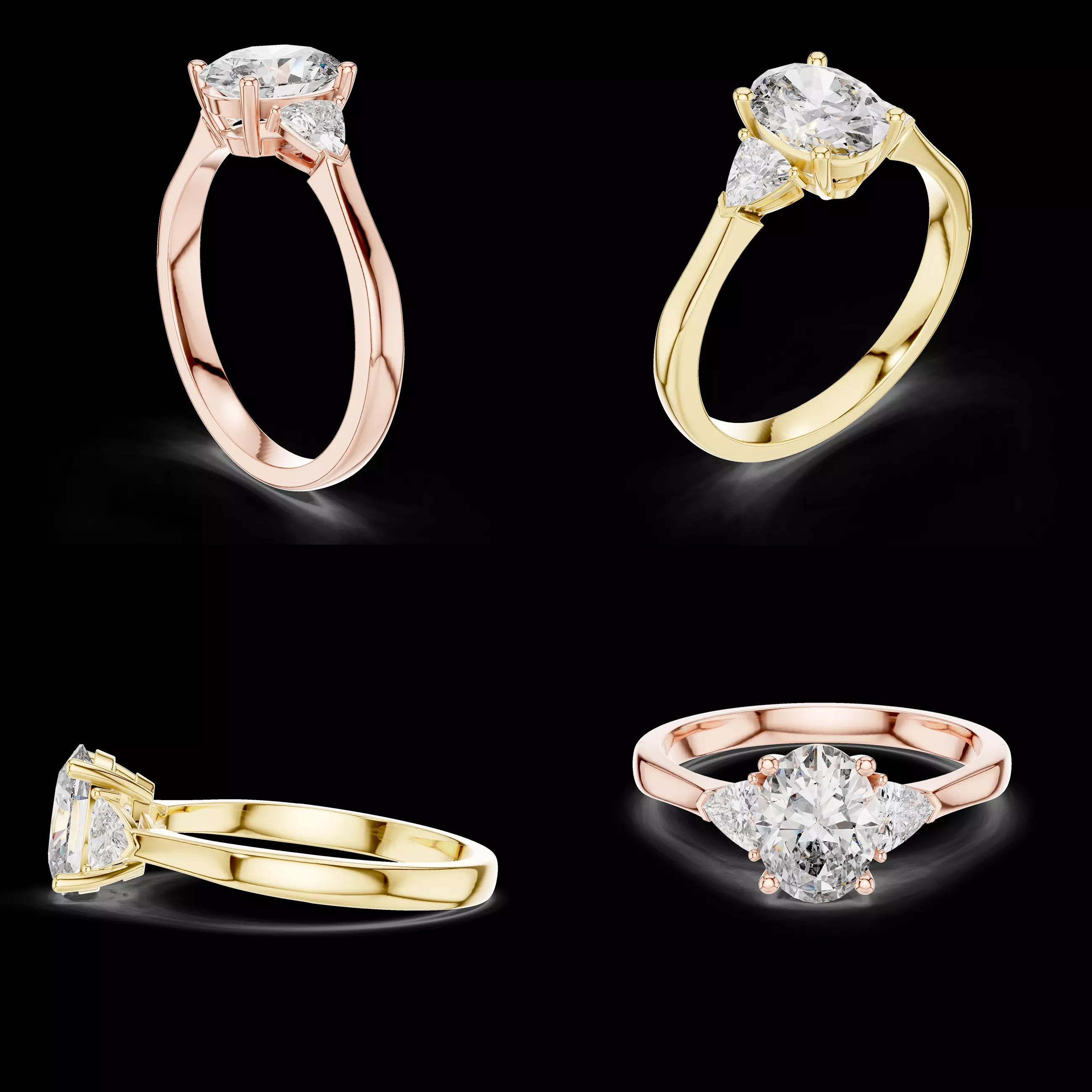 Oval Cut Diamond Three Stone Engagement Ring CAD Design 3D print model