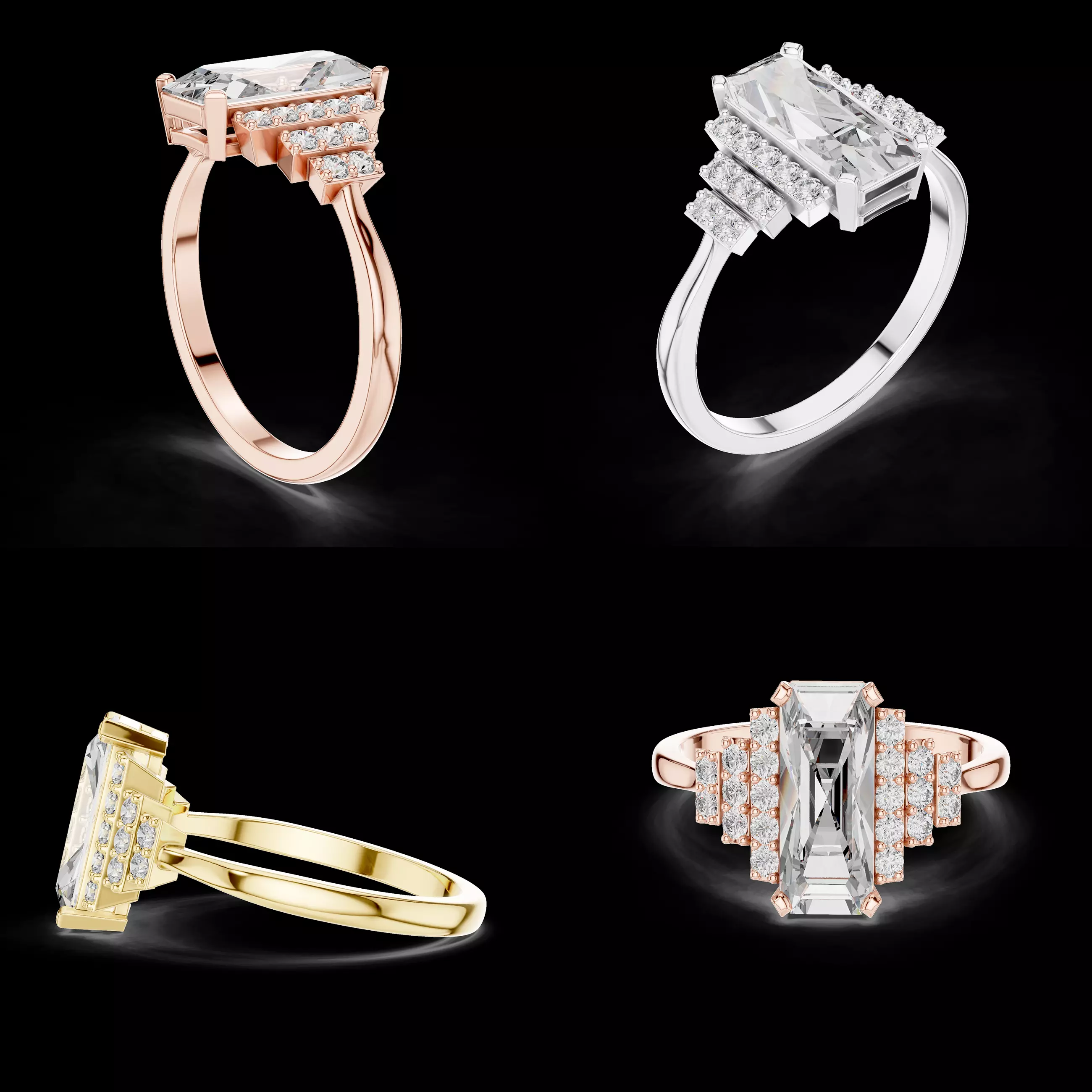 Emerald Cut Step Halo Engagement Ring CAD Design 3D print model