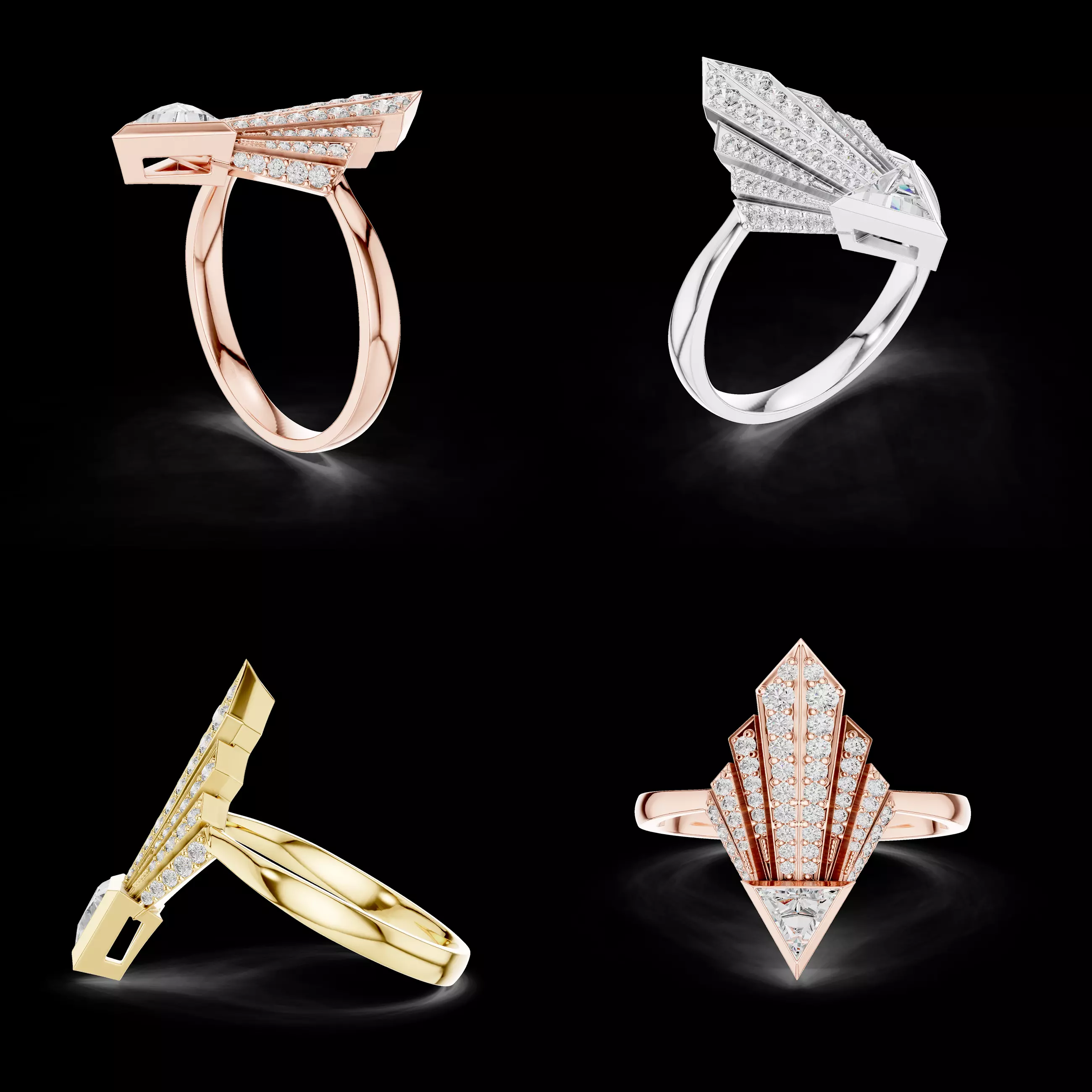 Art Deco Fan Baguette Statement Ring CAD Design 3D print model