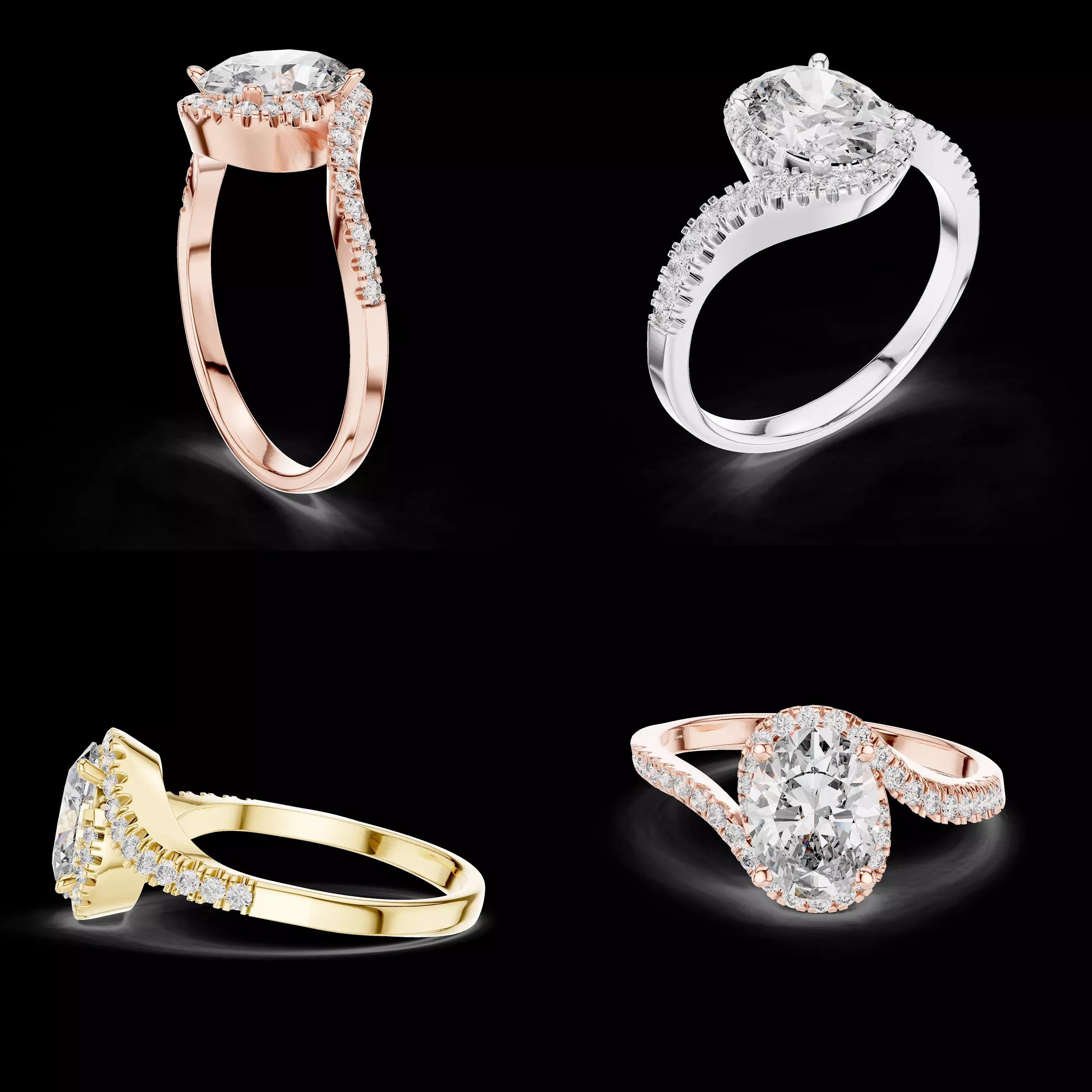 Twisted Shank Oval Halo Engagement Ring CAD Design 3D print model