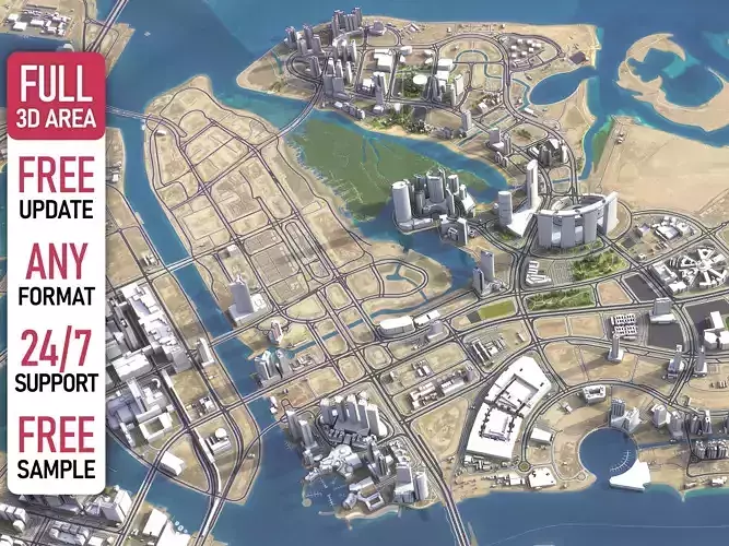 Al Reem Island - Abu Dhabi - 3D City Model Low-poly 3D model