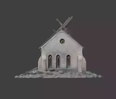 Ruined Stone Church 3D Model Low-poly 3D model 3