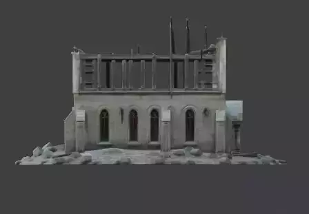 Ruined Stone Church 3D Model Low-poly 3D model 4