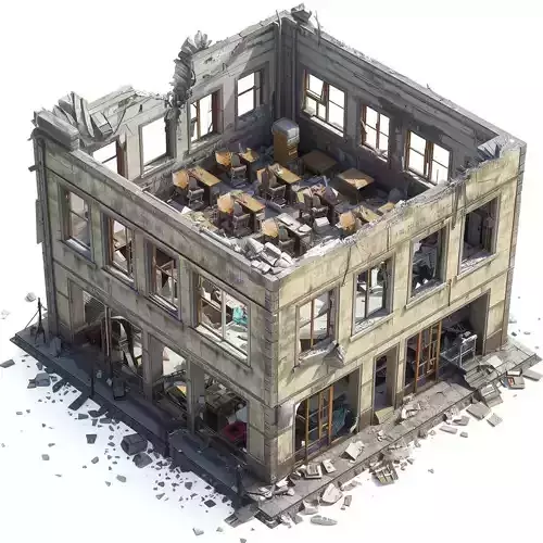 Ruined Stone Chapel with Crosses 3D Model