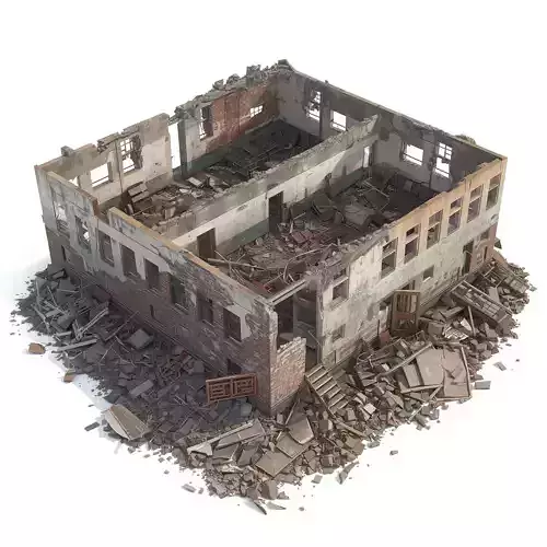 Ruined Two Story Office Building 3D Model
