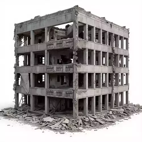 Ruined Four Story Concrete Building 3D Model