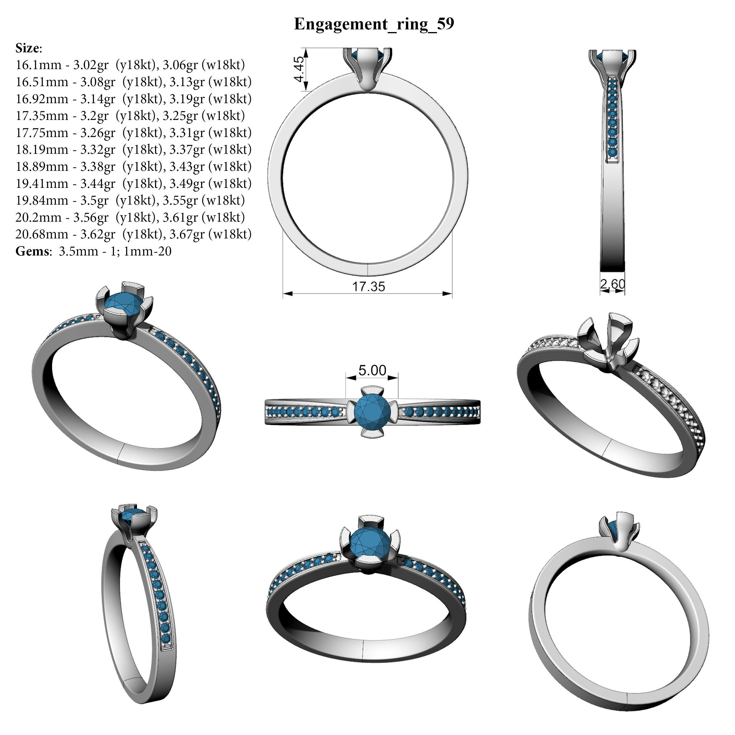 Engagement ring 59 ALL SIZES 3D print model_2