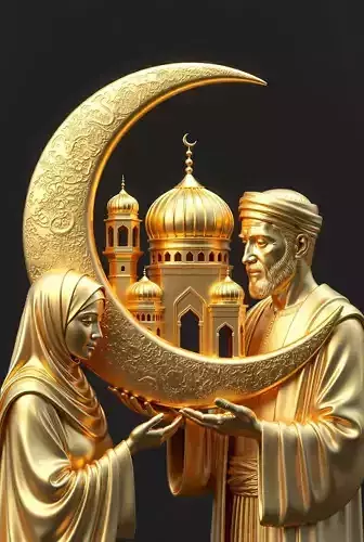 Muslim Couple Mosque Moon Ramadan Festival