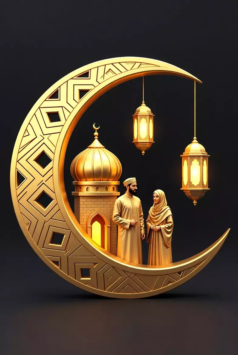 Muslim Couple Mosque Moon Ramadan 3D 3D print model