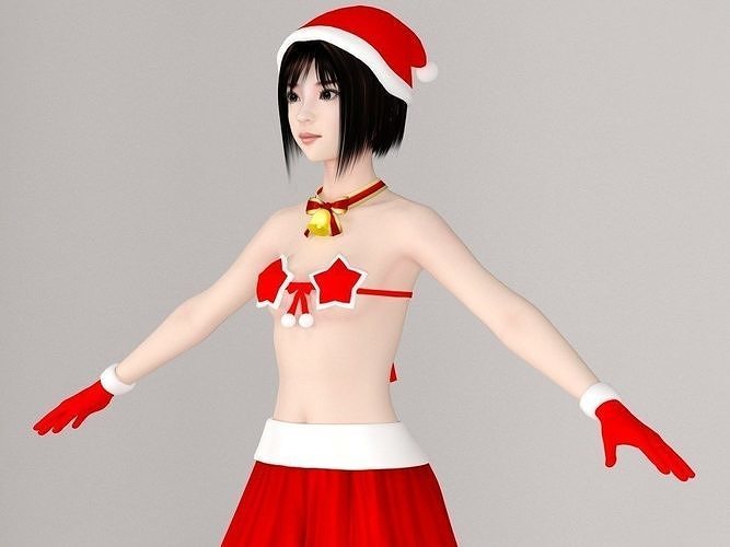  T pose nonrigged model of  Satomi in Christmas costume 3D model