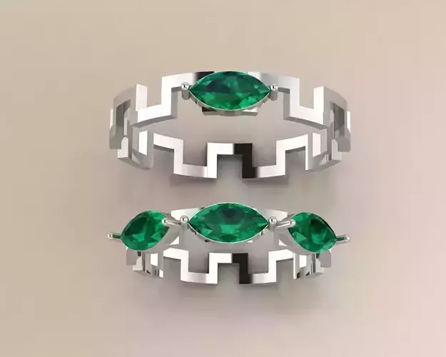 Couple Minimal RingSet with Marquise Stones 2Rings 3Dprint model