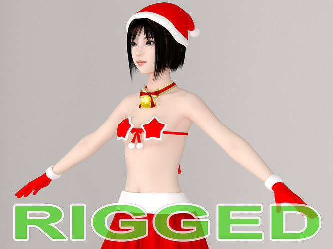 T pose rigged model of Satomi in Christmas costume 3D model