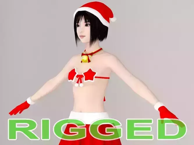 T pose rigged model of Satomi in Christmas costume