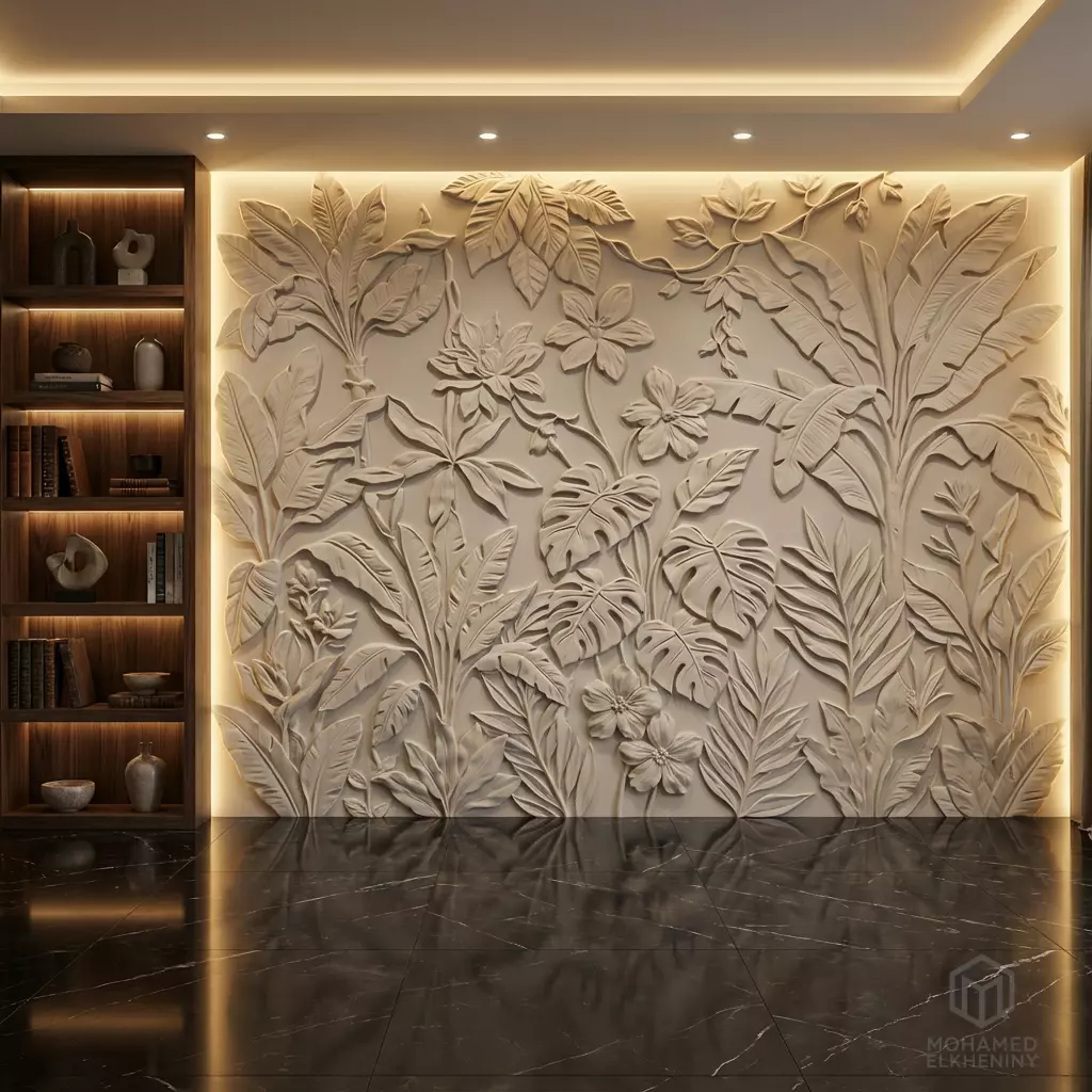 Modern Floral Relief Panel Wall Decor Set STL Mural CNC 325 3D model