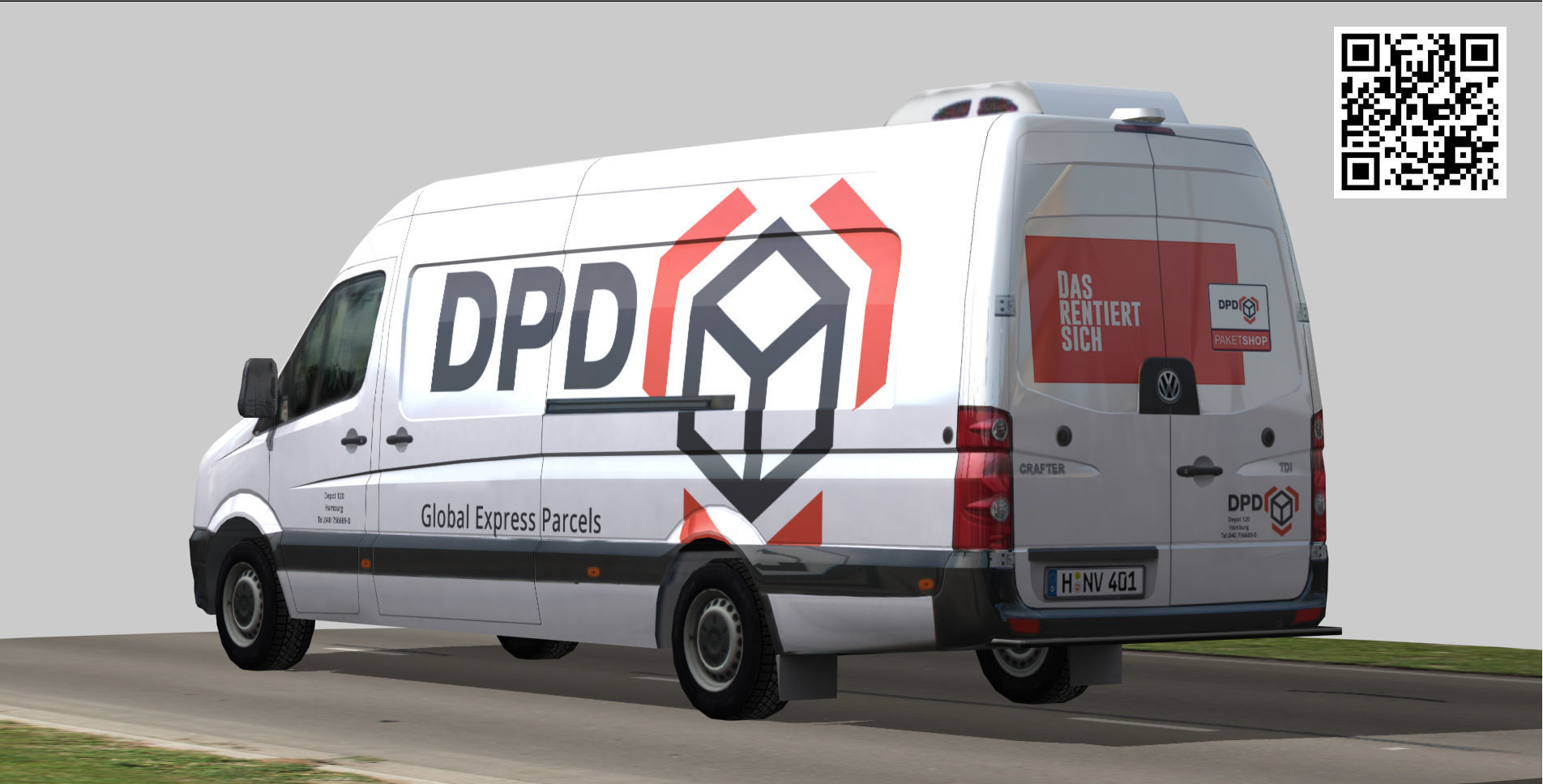 Volkswagen Crafter DPD Low-poly 3D model_2