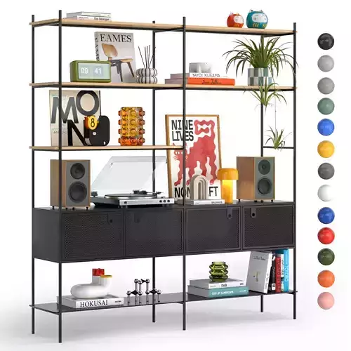 MOBA shelving with mid-century decor and a vinyl turntable 3D model