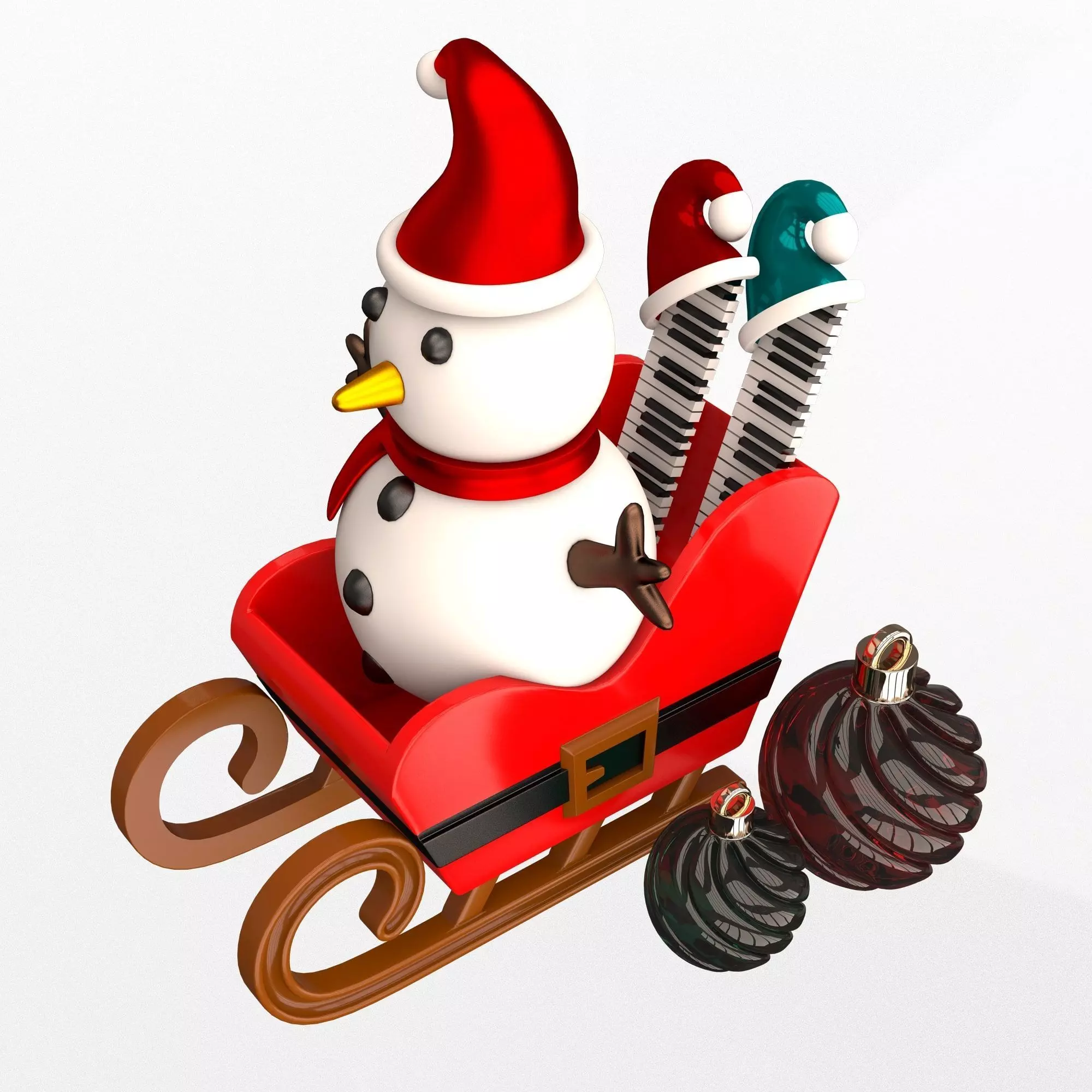 Christmas Sleigh with Cute Snowman 03 3D print model