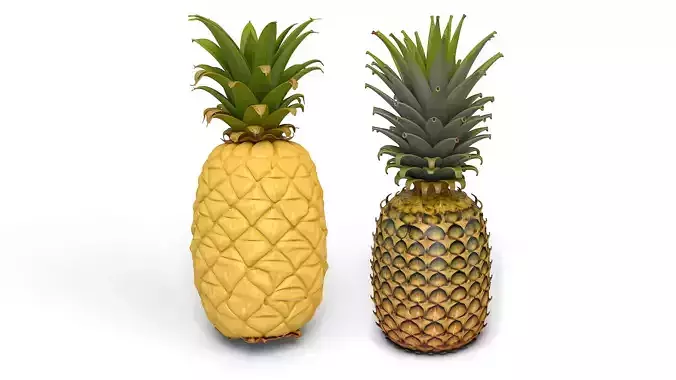 Juicy Yellow Pineapple Bundle - Tropical High Poly Collection 3D print model 2