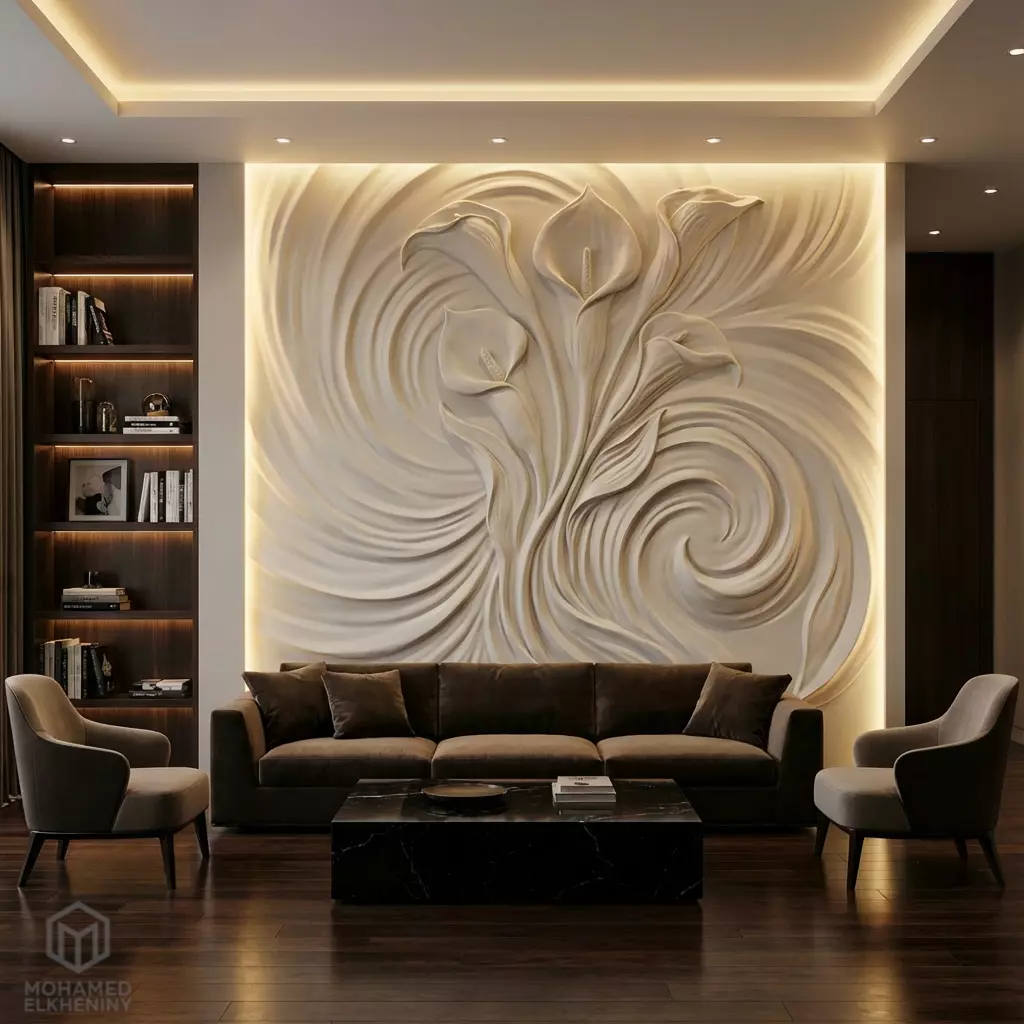 Modern Calla Lily Relief Panel Wall Decor Set STL Mural CNC 326 3D model