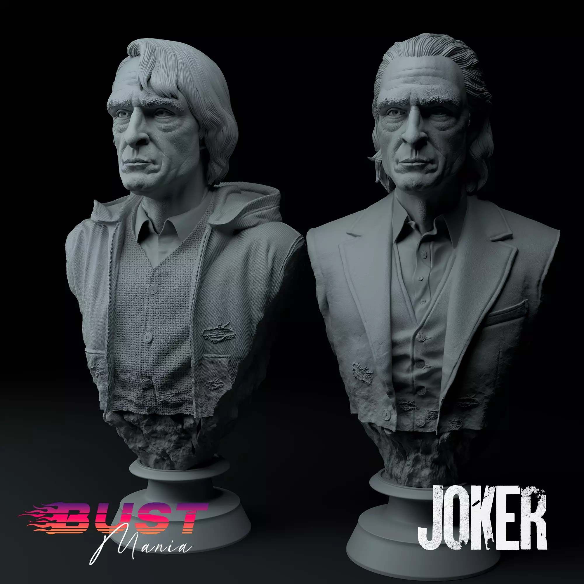Joaquin Phoenix Joker and Arthur Fleck Pack Premium 3D Bust STL 3D print model