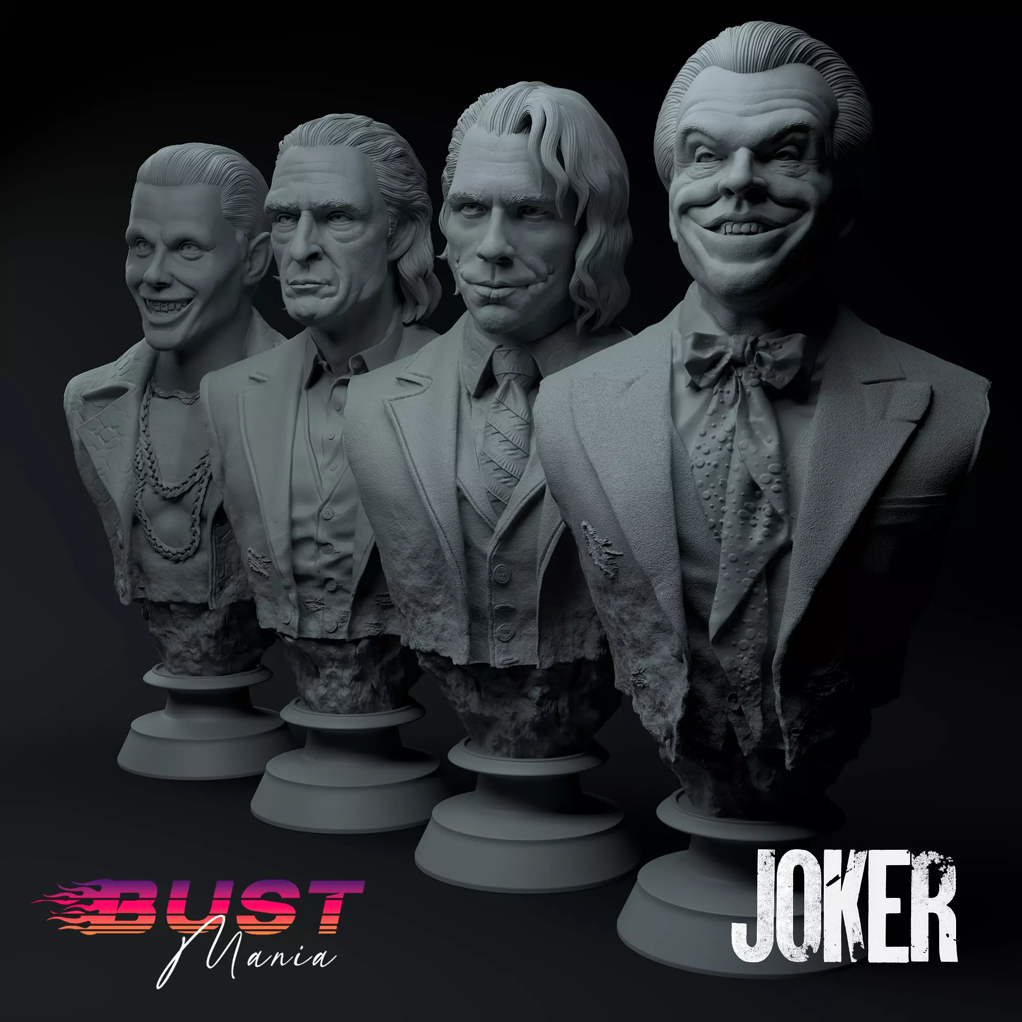 The Four Jokers Diorama Premium 3D Collectible Busts Pack STL 3D model