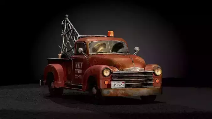 OLD TOW TRUCK Low-poly 3D model 5