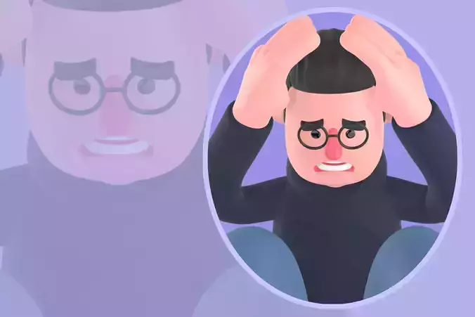 Stylized 3D Frustrated Male Programmer Cartoon-Sitting on Floor 3D model