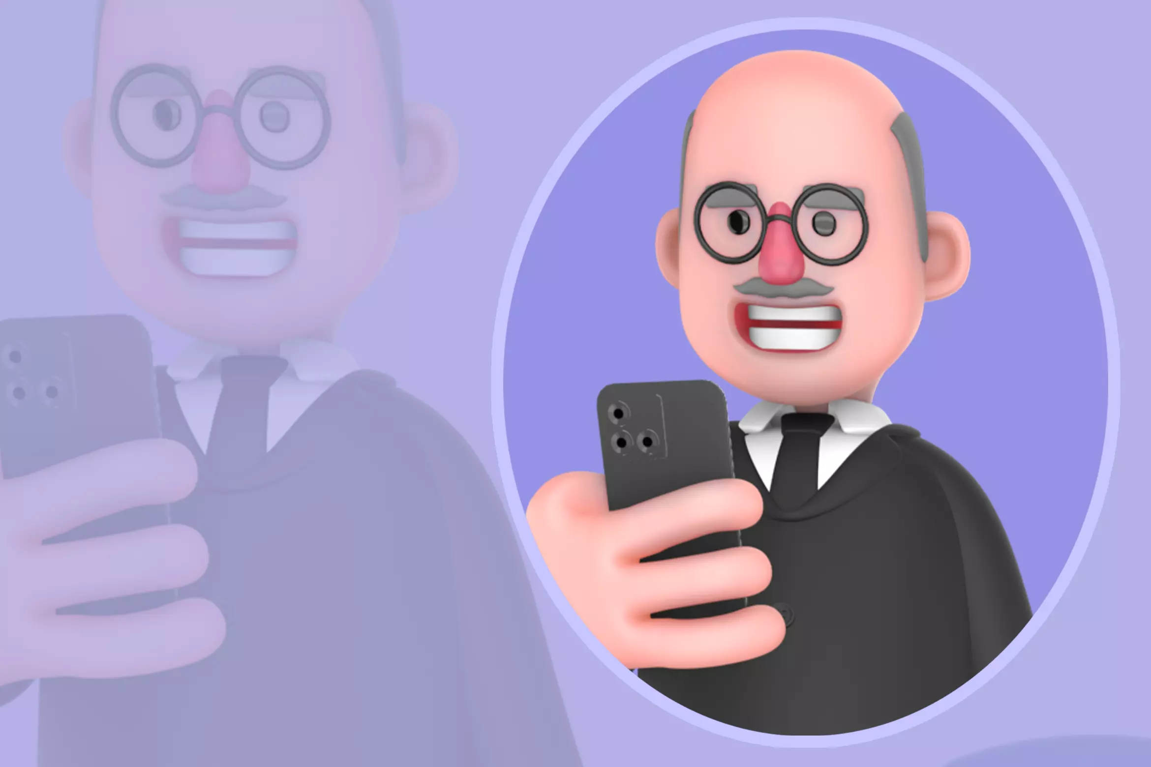 Stylized 3D Male Judge Character - Cheerful Checking Phone 3D model
