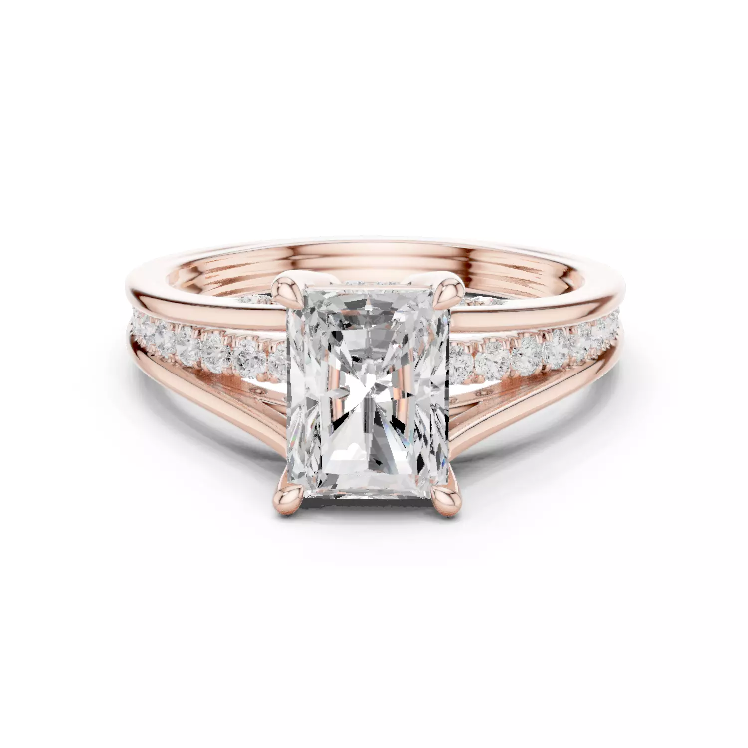 Radiant Cut Diamond Ring Split Shank Pave Setting 3D Model 3D print model