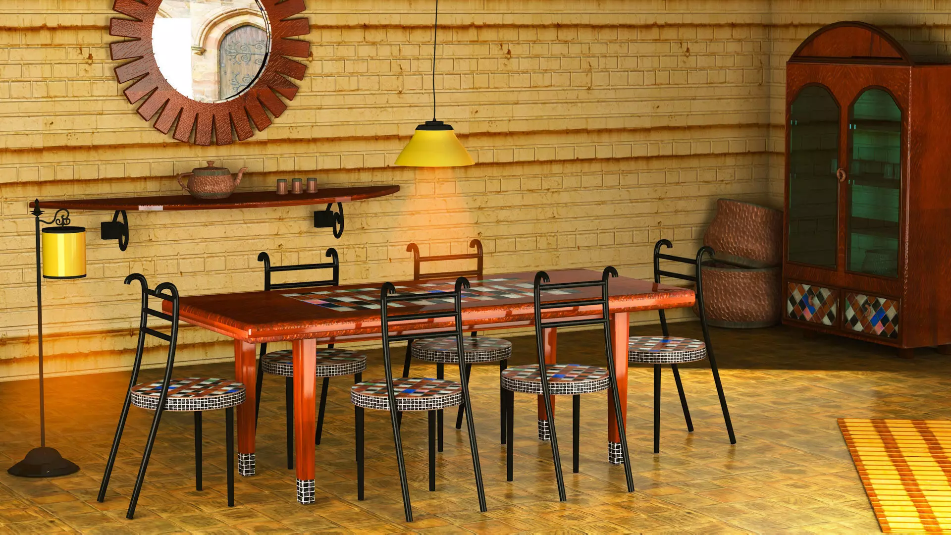 Dining set room with table and chairs 3D model_0