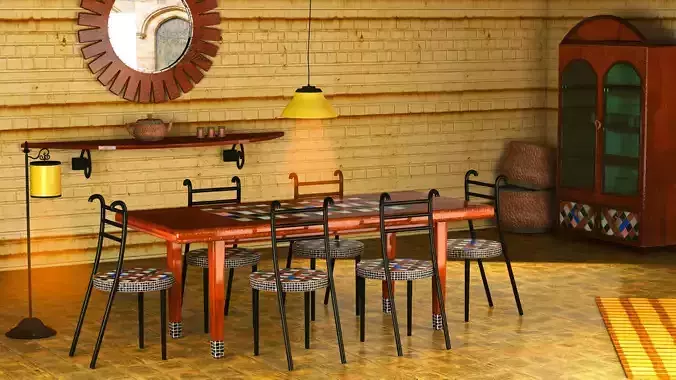 Dining set room with table and chairs 3D model