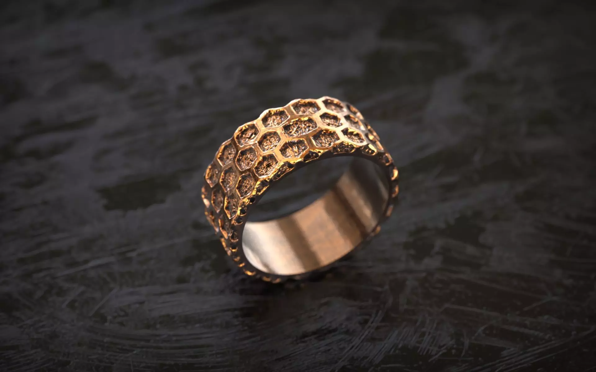 Honeycomb Hex Nugget Pattern Ring 3D print model
