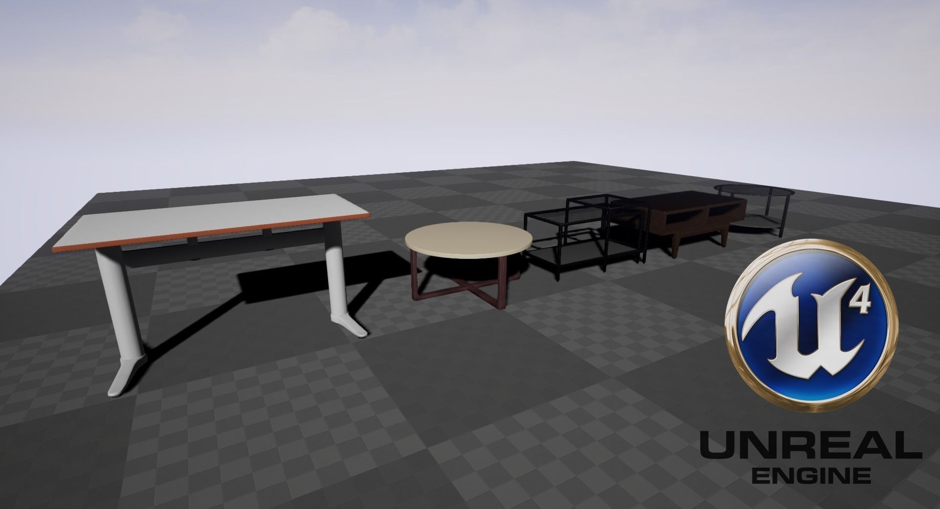 Table Collection end with glass top Low-poly 3D model_16
