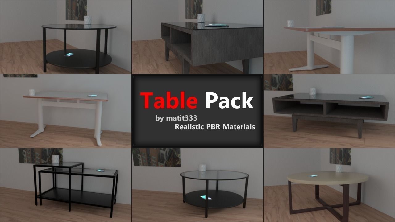 Table Collection end with glass top Low-poly 3D model_0