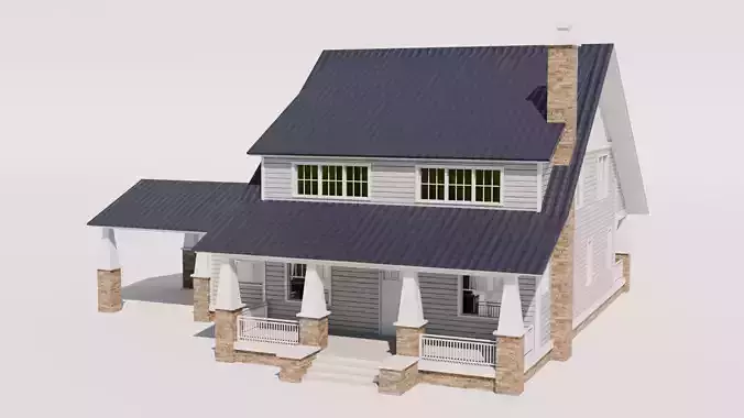 Craftsman Style House Model 3 Low-poly 3D model 2