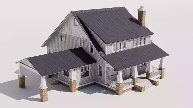 Craftsman Style House Model 3 Low-poly 3D model 4