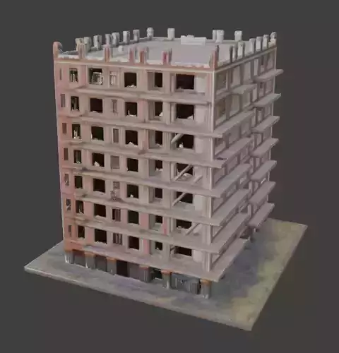 Ruined Apartment Block 3D Model Low-poly 3D model 2