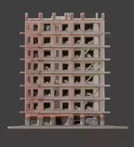 Ruined Apartment Block 3D Model Low-poly 3D model 4