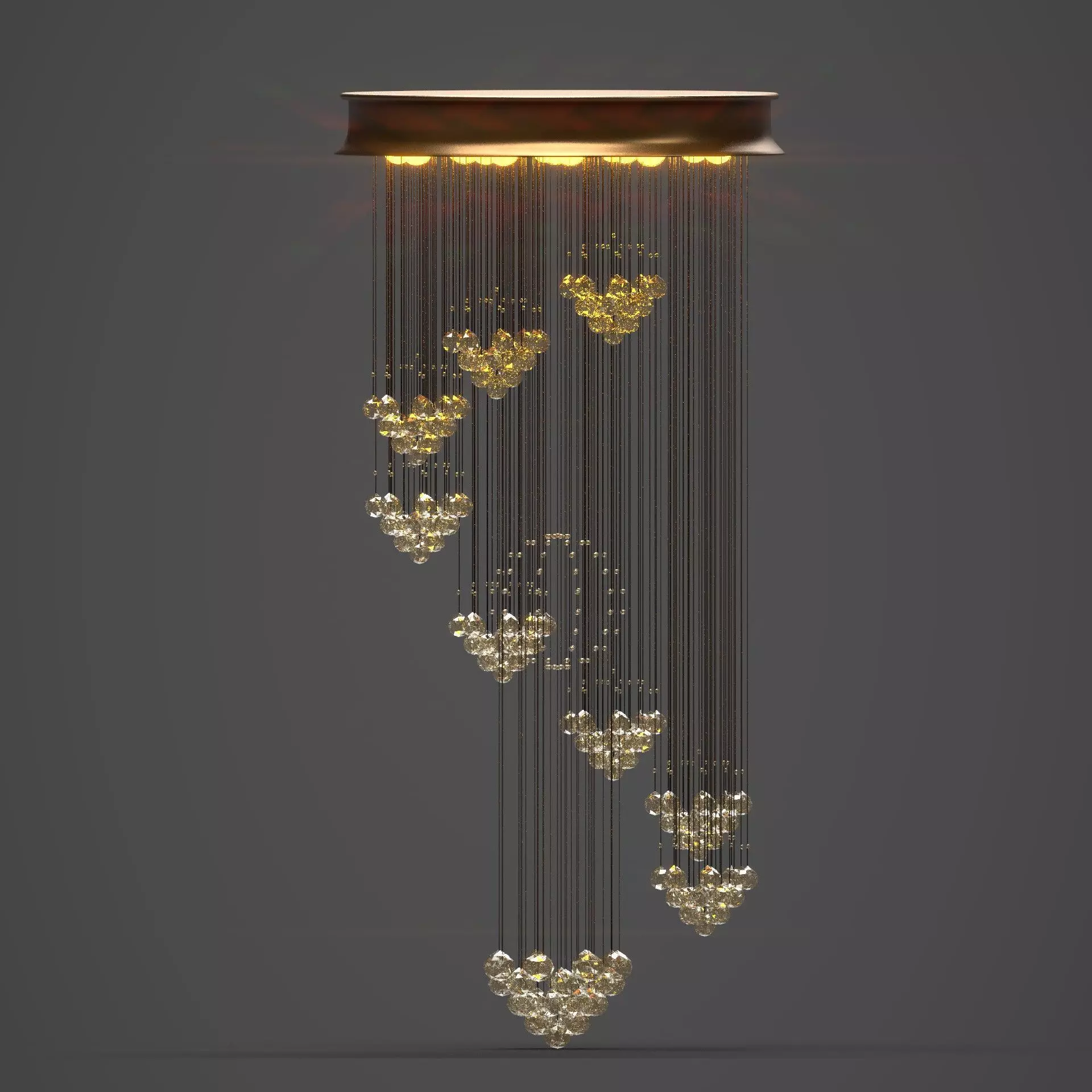 Golden Crystal Cascade Chandelier Low-poly 3D model
