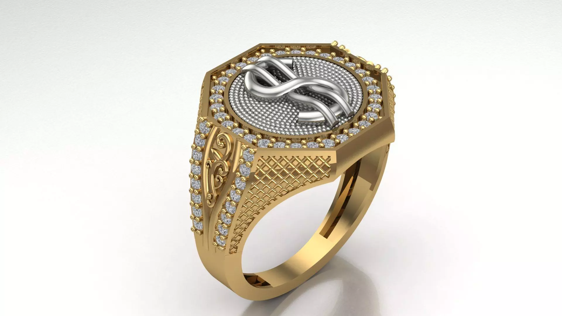 Luxury Dollar Sign Mens Ring With Diamonds Jewelry Gents Rings 3D print model