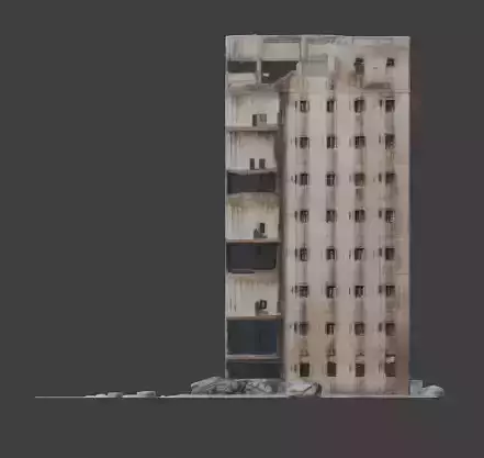 Ruined Urban Apartment Block 3D Model Low-poly 3D model 4